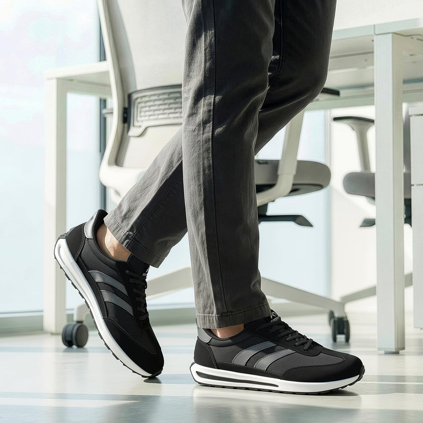 HORIZON Classic Black Wide Toe Box Casual Sneakers