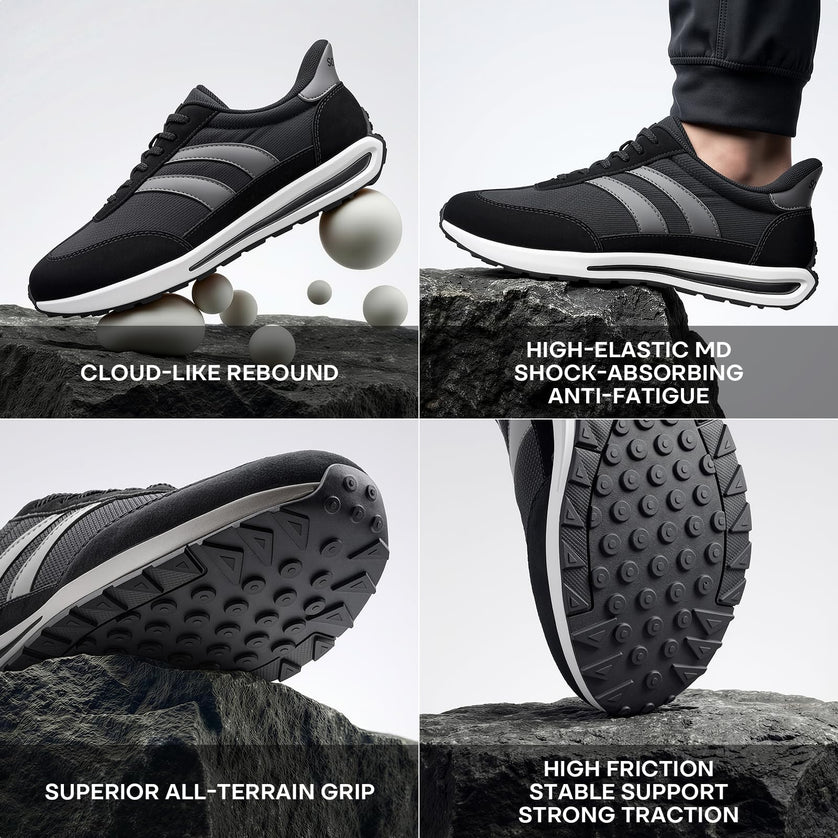 HORIZON Classic Black Wide Toe Box Casual Sneakers