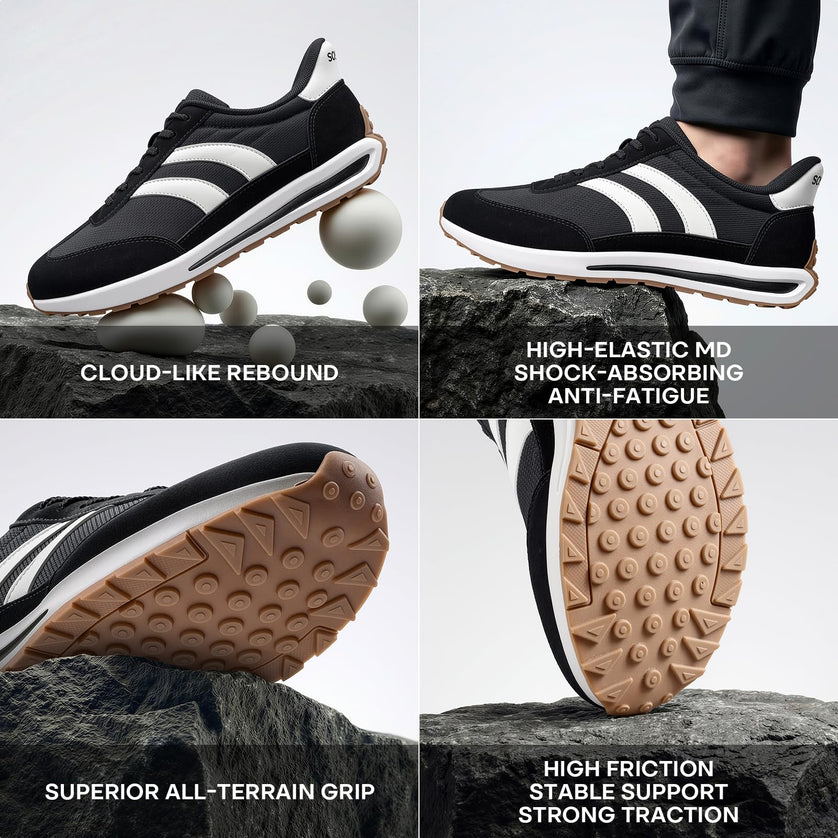 HORIZON Black Gum Wide Toe Box Casual Sneakers
