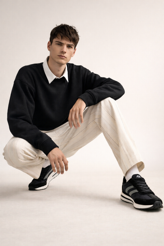 HORIZON Classic Black Wide Toe Box Casual Sneakers
